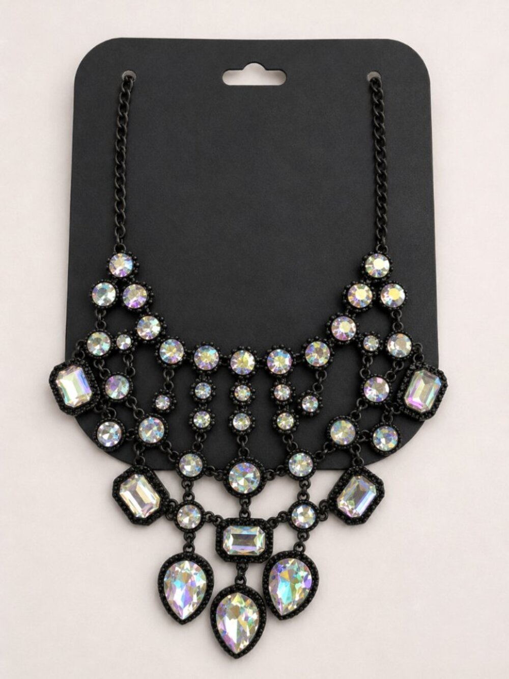 Black Aurora Borealis Crystal Chandelier Bib Statement Necklace New